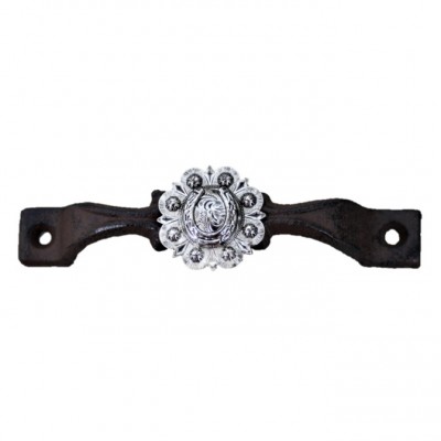 56150C - CAST IRON DRAWER PULL WITH SILVER HORSE SHOE CONCHO